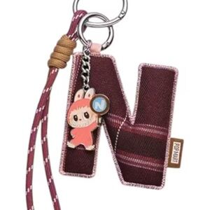 Authentic Pin for Love Keychain with Letter “N” & Character Charm